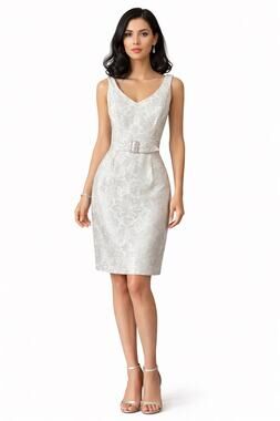 1990s Atelier Tracy & Michael White Silver Brocade Sheath Dress XS style 252L7